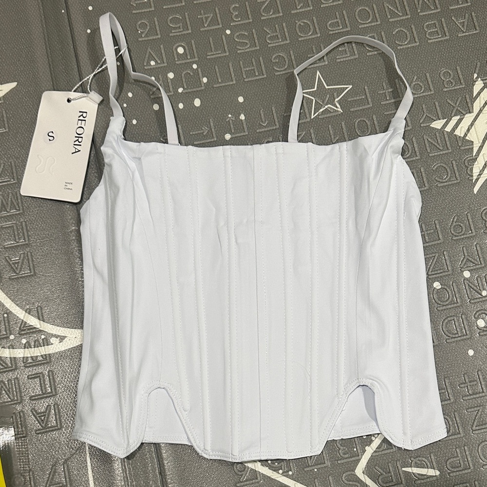White Women's corset tank top - zip up back - crop top